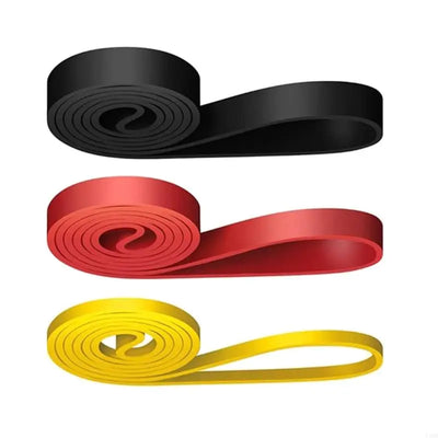 Heavy-Duty Latex Resistance Band for Strength Training - 3 Pcs in black, red, and yellow.