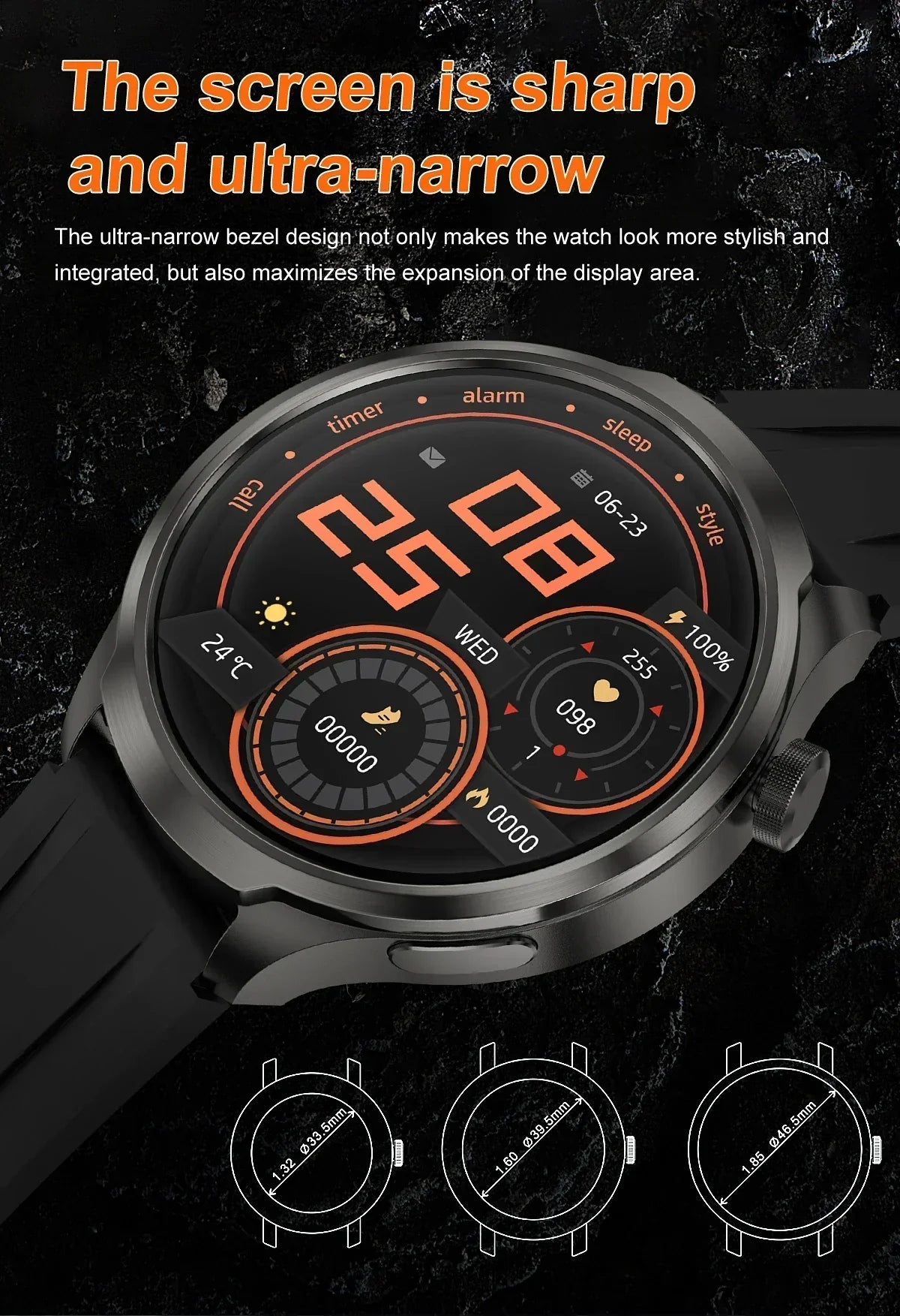 UltraFit Pro 2024 Men's Smartwatch with ultra-narrow bezel and vibrant AMOLED display.