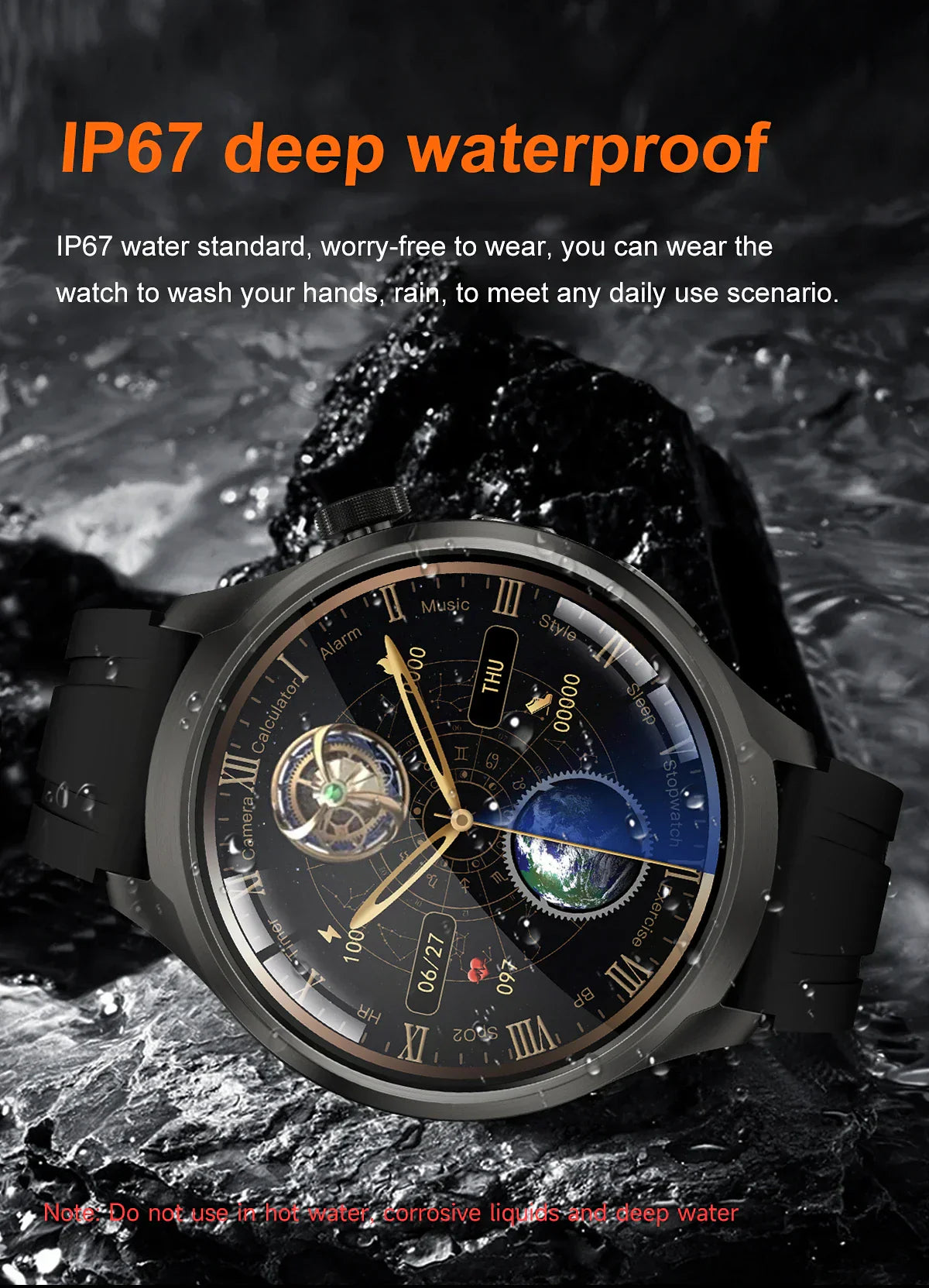 UltraFit Pro 2024 Men's Smartwatch with IP67 waterproof feature, NFC, and health monitoring.