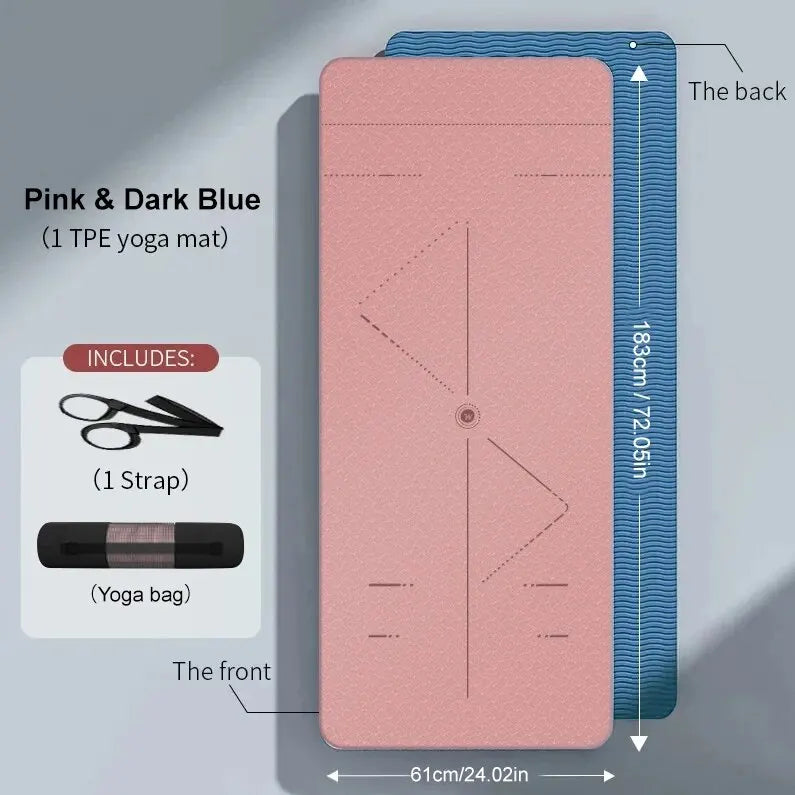 WESTTUNE Yoga Mat, eco-friendly non-slip design, pink and dark blue with carrying strap and bag.