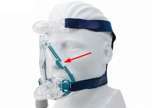 ResMed Mirage Quattro full face CPAP mask on display mannequin.