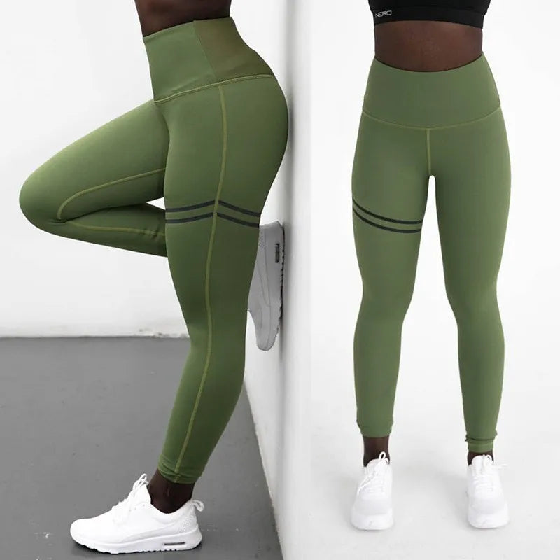 High waist women's fitness leggings in printed design, perfect for sports and jogging.