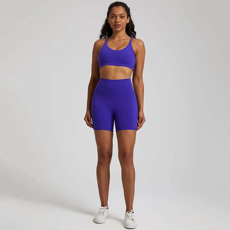 Sapphire Blue Gym shorts set women high waist bra