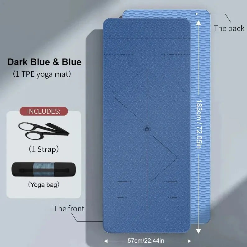 WESTTUNE Yoga Mat, dark blue, non-slip, eco-friendly, includes strap and bag, 183cm x 57cm.
