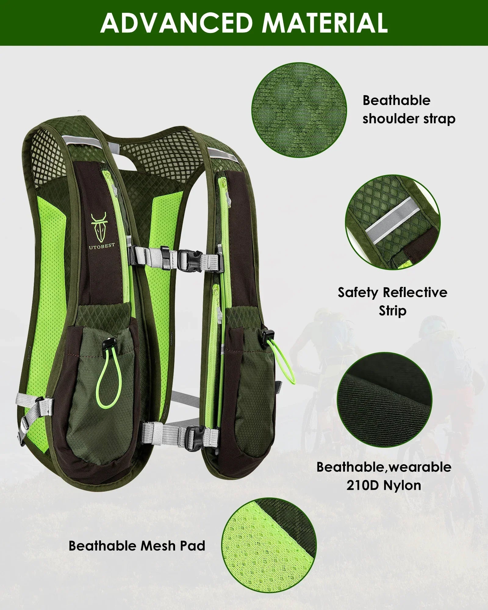 UTOBEST Ultra Lightweight Trail Running Hydration Vest with 5L backpack and 1.5L water bladder.