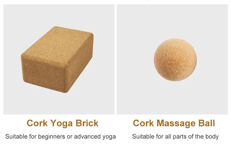 Eco-friendly 3-piece massage ball and cork yoga block set for muscle recovery and flexibility.