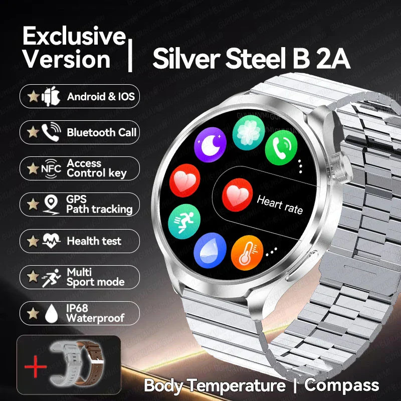 UltraFit Pro 2024 Men's Smartwatch with NFC, GPS, and health monitoring features.