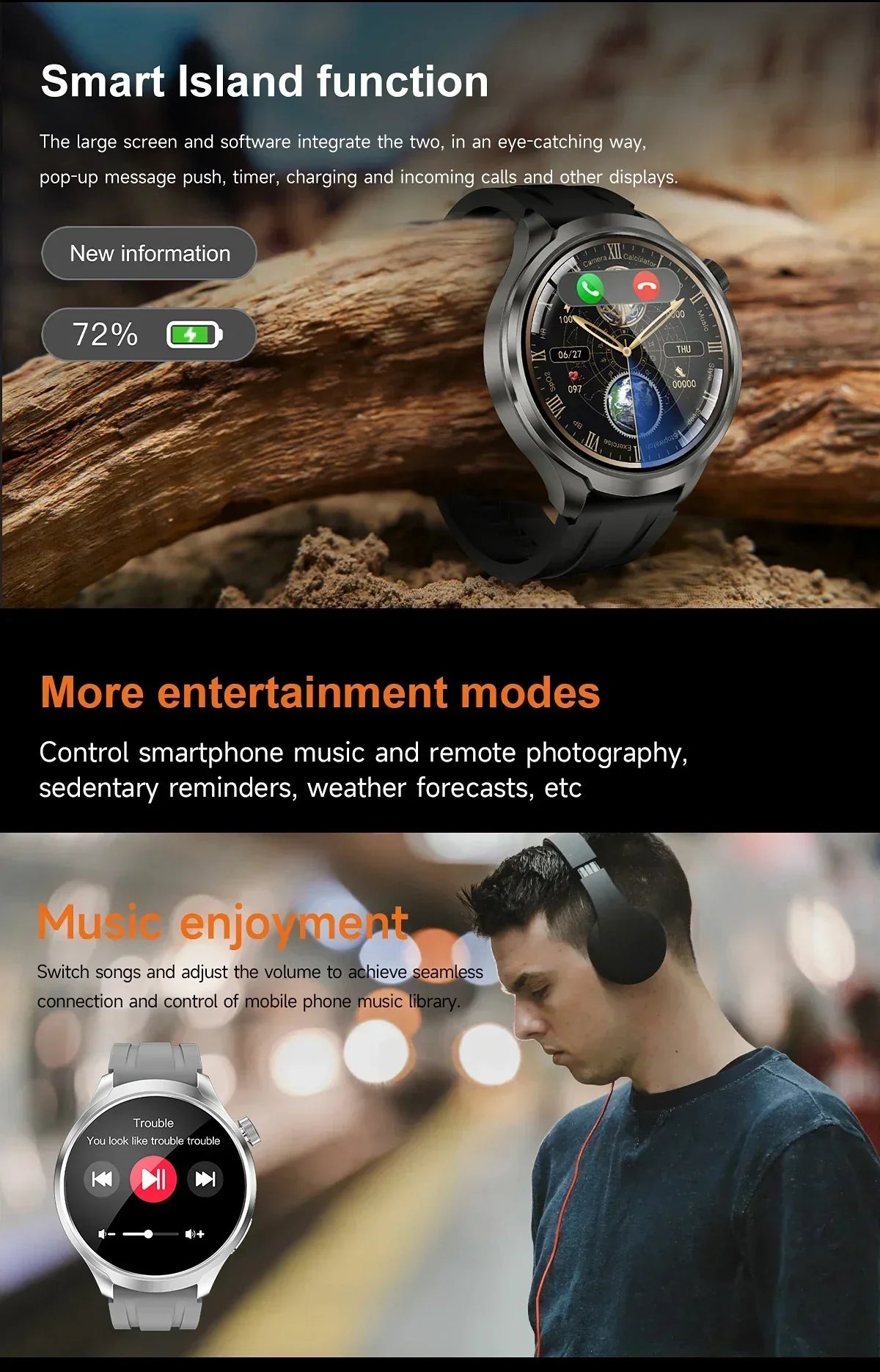 UltraFit Pro 2024 Men's Smartwatch with AMOLED display, NFC, GPS, and health monitoring features.