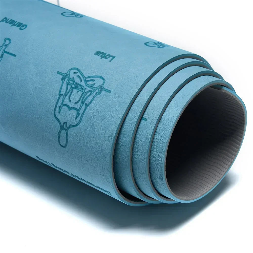 Eco-friendly TPE yoga and fitness mat, non-slip surface, 183 x 61 cm, blue.