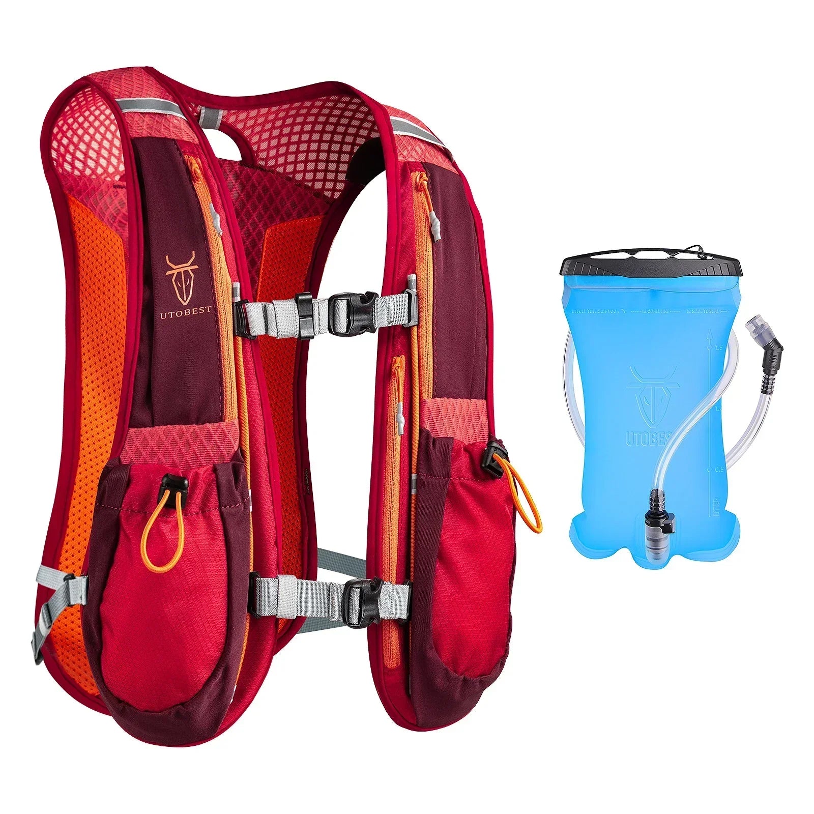 UTOBEST Ultra Lightweight Trail Running Hydration Vest with 1.5L water bladder and multiple storage compartments.