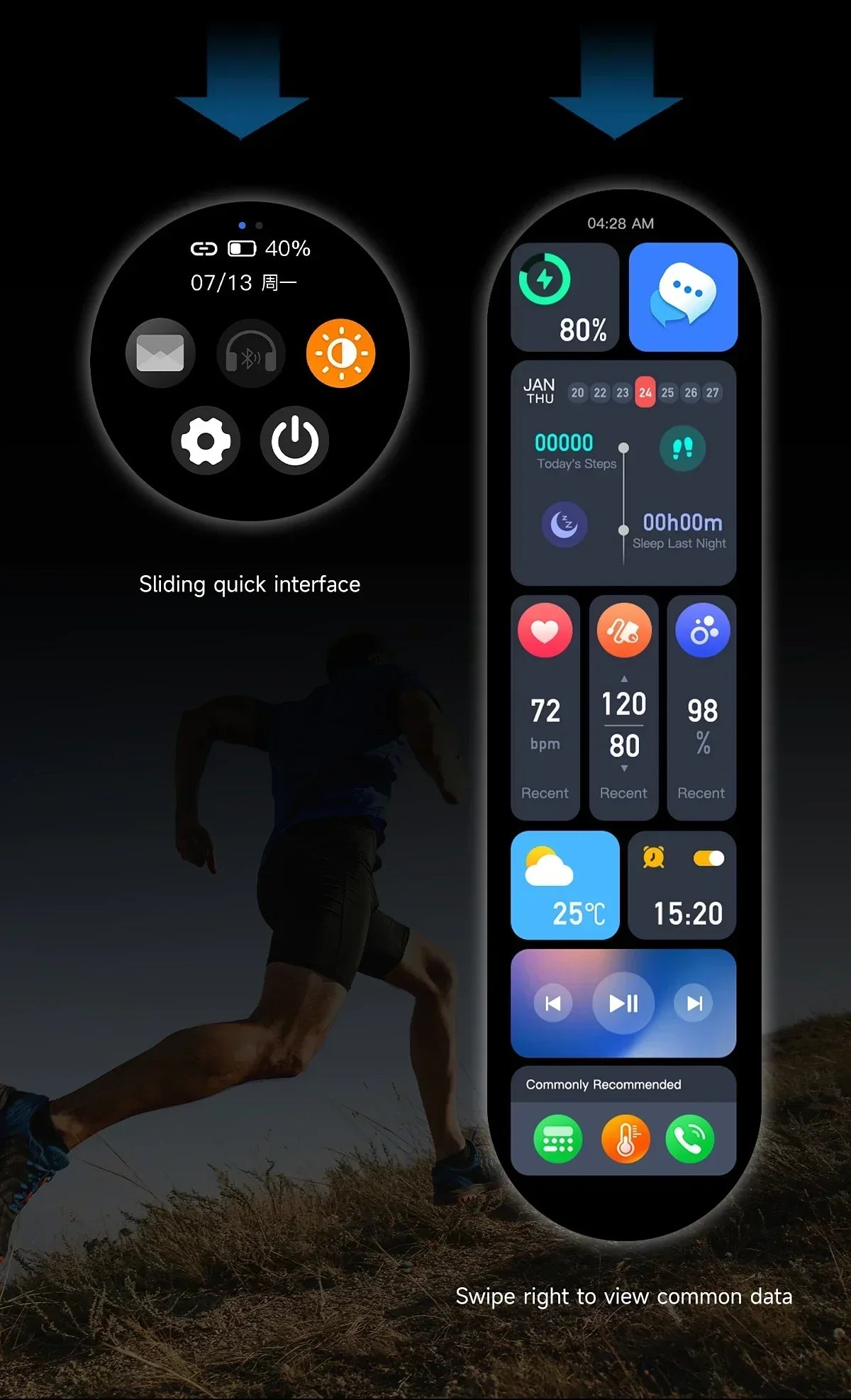 UltraFit Pro 2024 Men's Smartwatch interface displaying fitness and health tracking features.