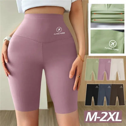 Women's High-Waist Push-Up Yoga Shorts Sports Fitness Cycling Jogging Leggings Knee-Length