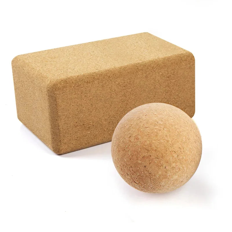 Eco-friendly massage ball and cork yoga block set for muscle recovery and enhanced flexibility.