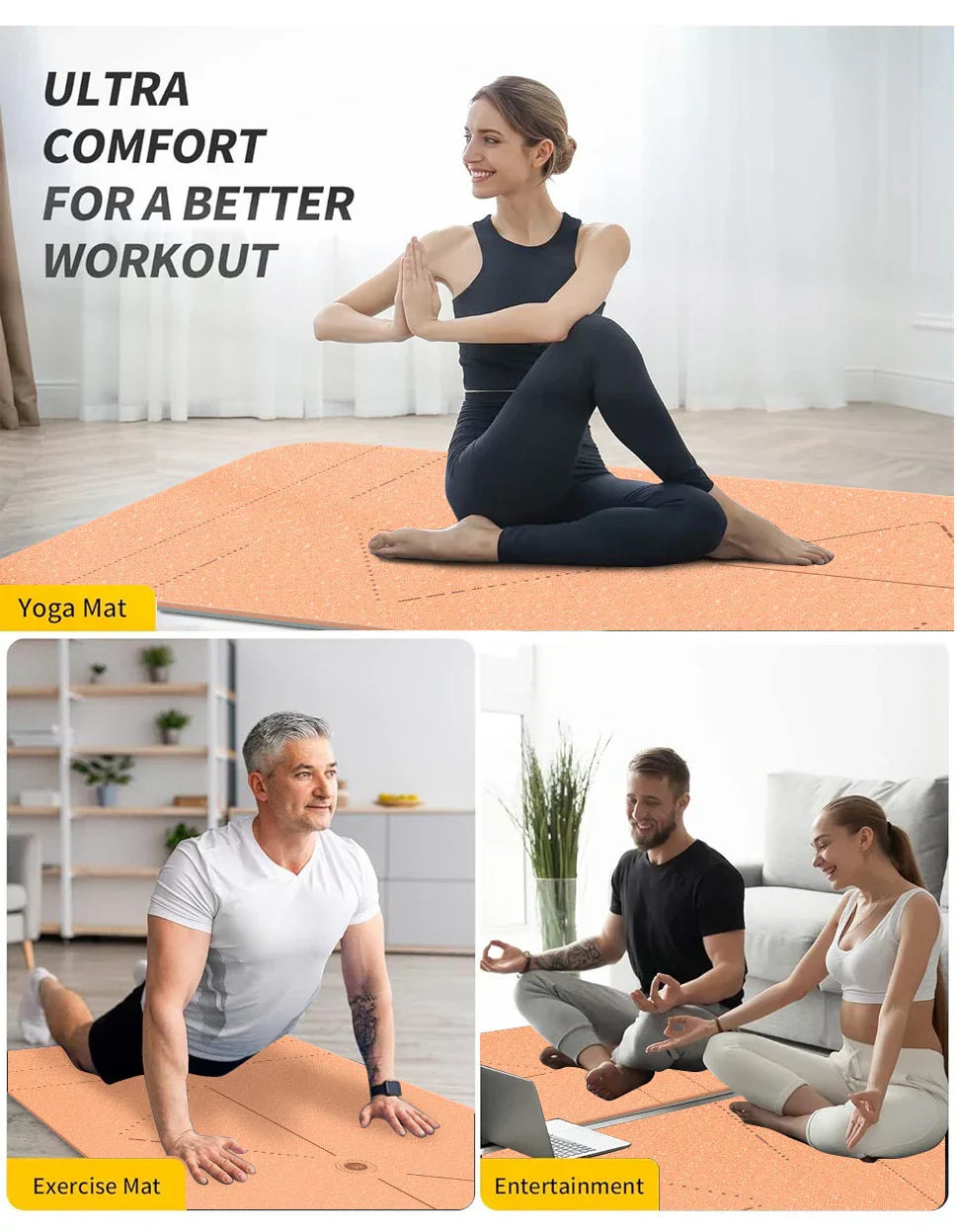 WESTTUNE Yoga Mat, eco-friendly non-slip fitness mat for yoga and Pilates, ideal for men and women seeking comfort and durability.