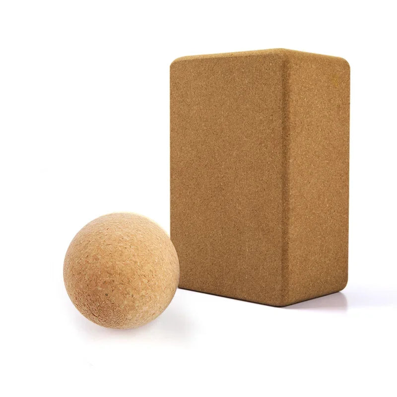 Eco-friendly massage ball and cork yoga block set for muscle recovery and flexibility.
