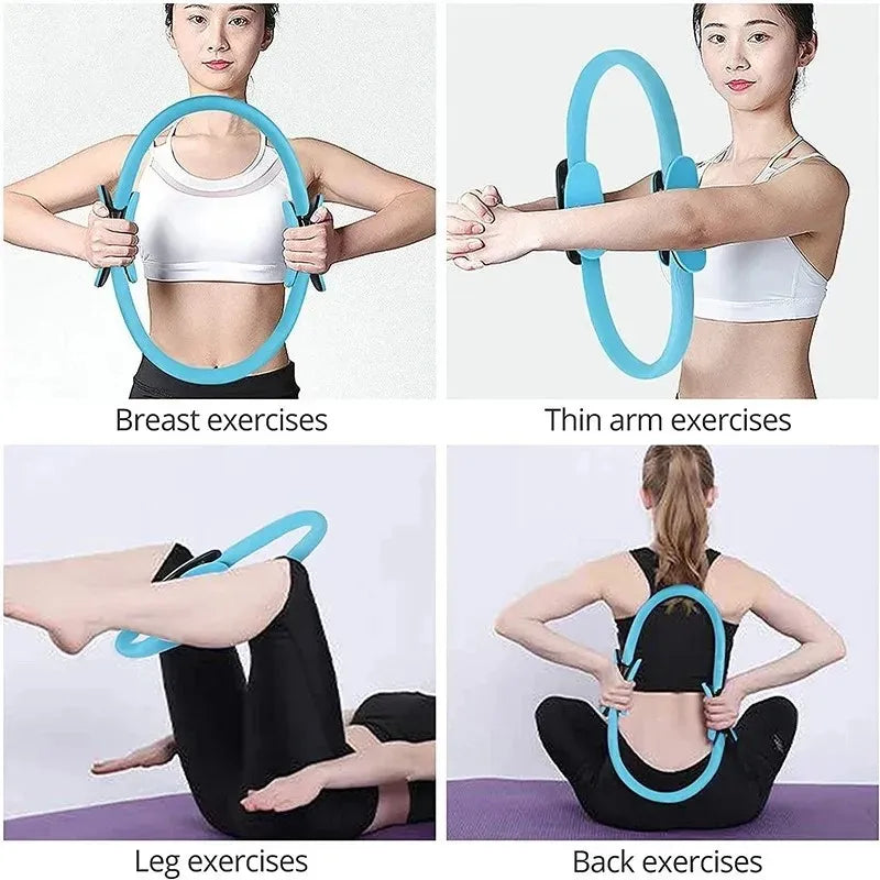 magicfit pilates & yoga toning ring used for various exercises including breast, thin arm, leg, and back workouts