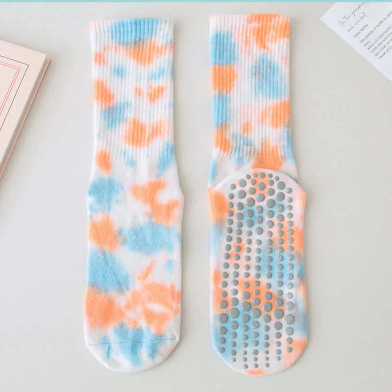 Sky blue Women Cotton Tie-dye Silicone yoga Socks