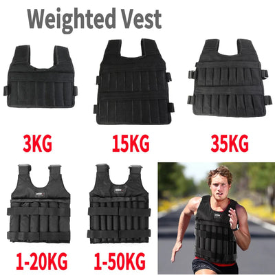 Adjustable weight vest for muscle toning, available in 3kg, 15kg, 35kg options, suitable for all ages.