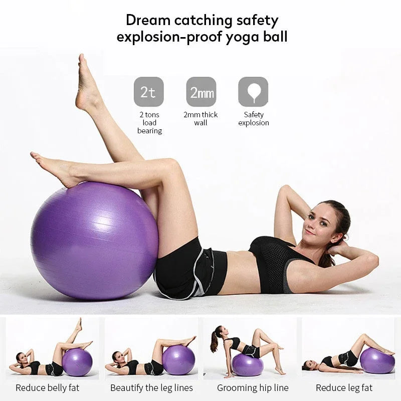 Woman stretching on purple Stability Exercise Balls 