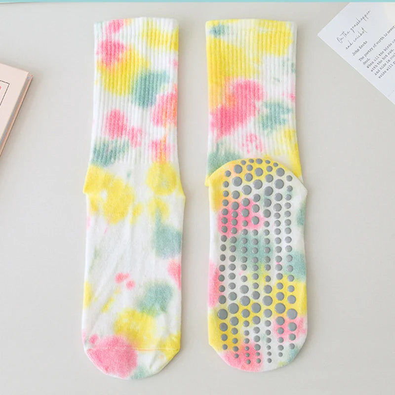 Yellow yoga socks for women cotton tie-dye silicone socks