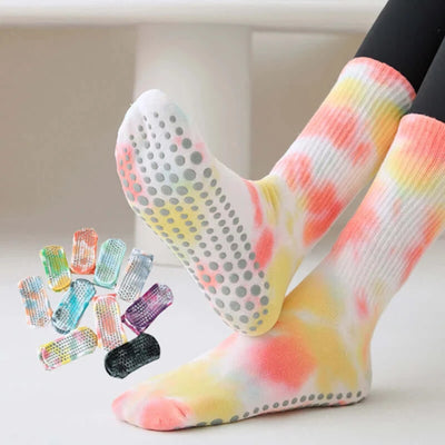 Yoga Socks for Women Cotton Tie-dyed Silicone Socks