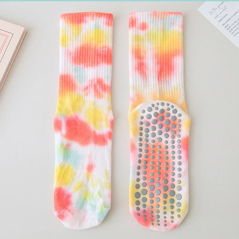 light pink Women Cotton Tie-dye Silicone yoga Socks