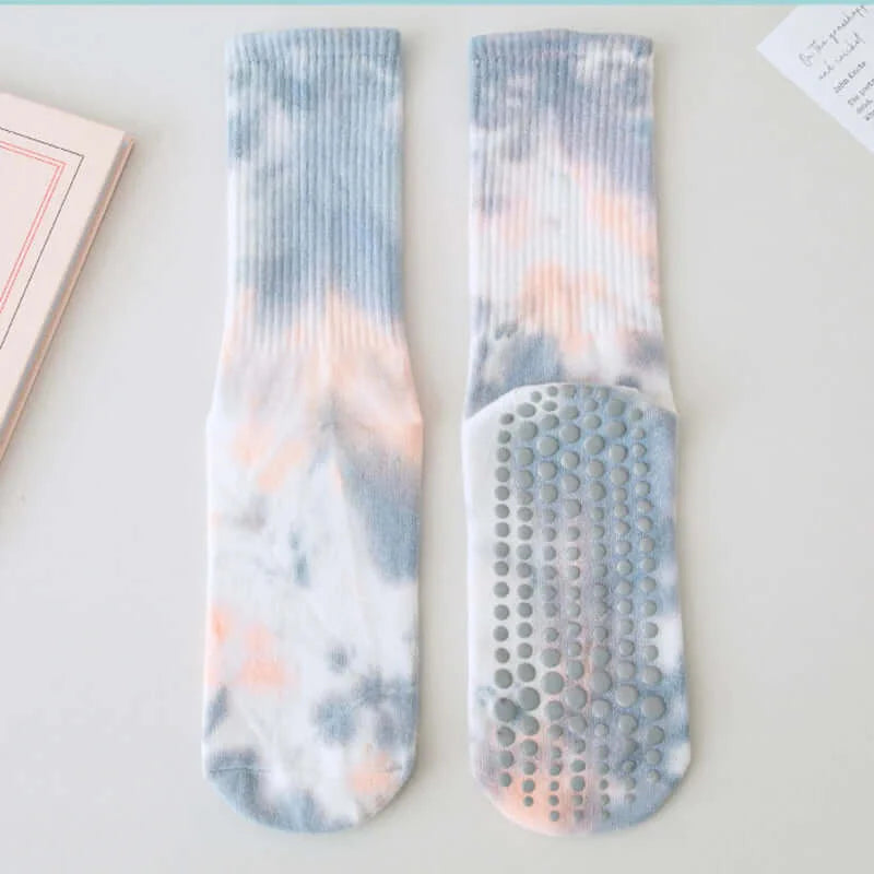 light pink women cotton tie-dye silicone yoga socks
