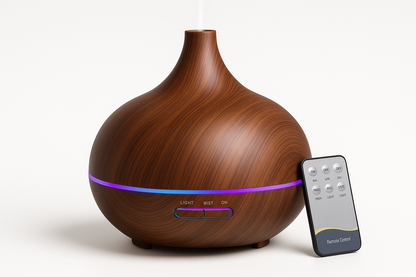 ranquilMist Pro Aromatherapy Diffuser & Humidifier - 500ml Wood Grain Design with 7-Color LED & Remote Control for Adults 40+
